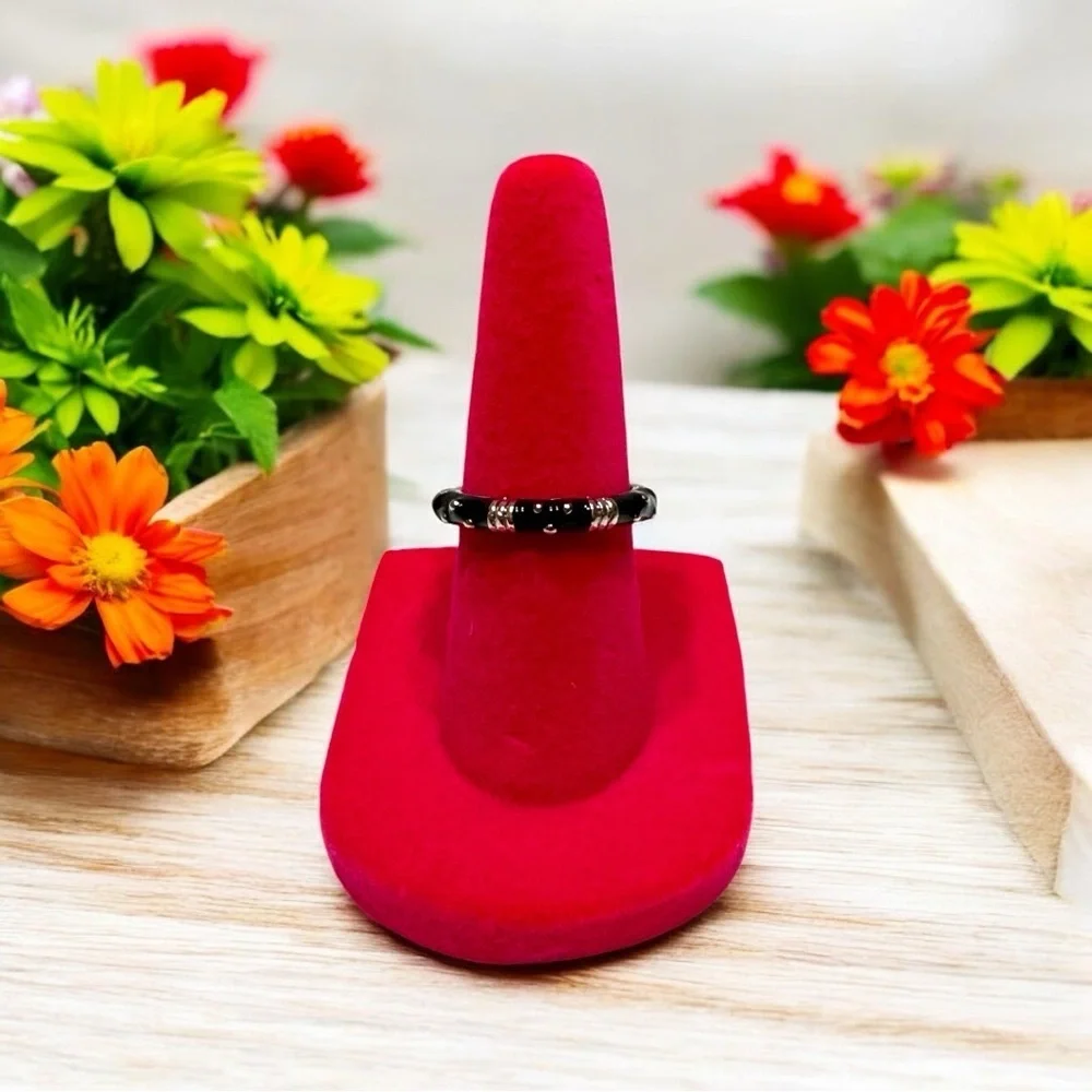 🖤 Elegant Black and Silver Band – Minimalist Chic Ring
